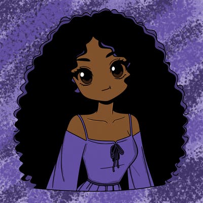 a black anime girl with long afro hair