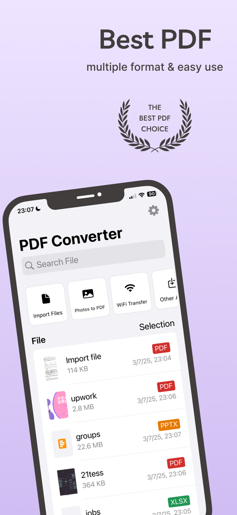 PDF Converter-Local Conversion - App screen of PDF Converter displaying document management and import options on an iPhone