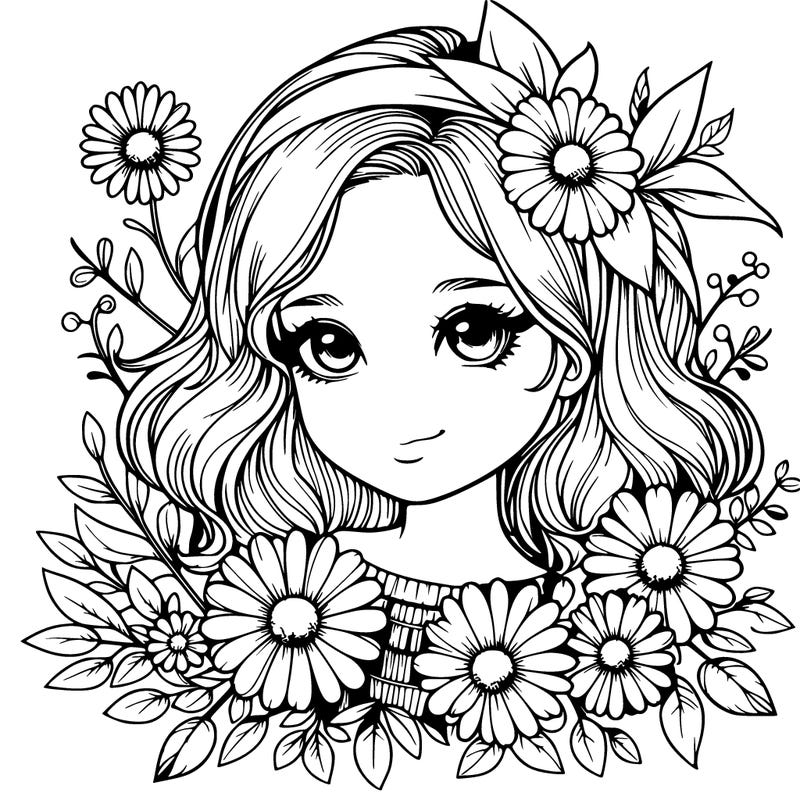 realistic girl with flowers
