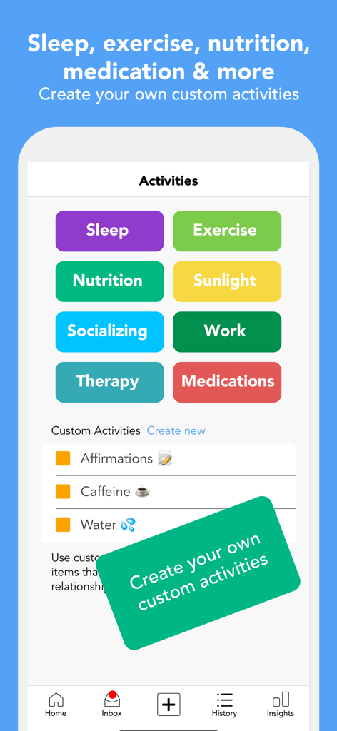 睡眠、運動、栄養のアクティビティトラッキングを表示するMoodfitアプリのインターフェース