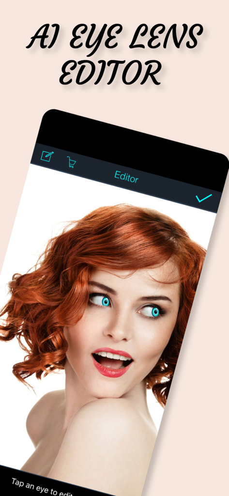 Eye Color Changer & Editor - Eye Color Changer app interface showing a woman with bright blue edited eyes