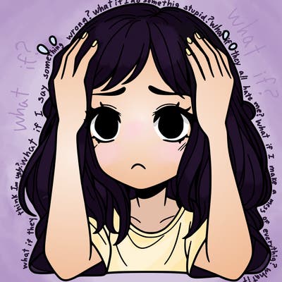 sad girl with her hands in her hair and on face