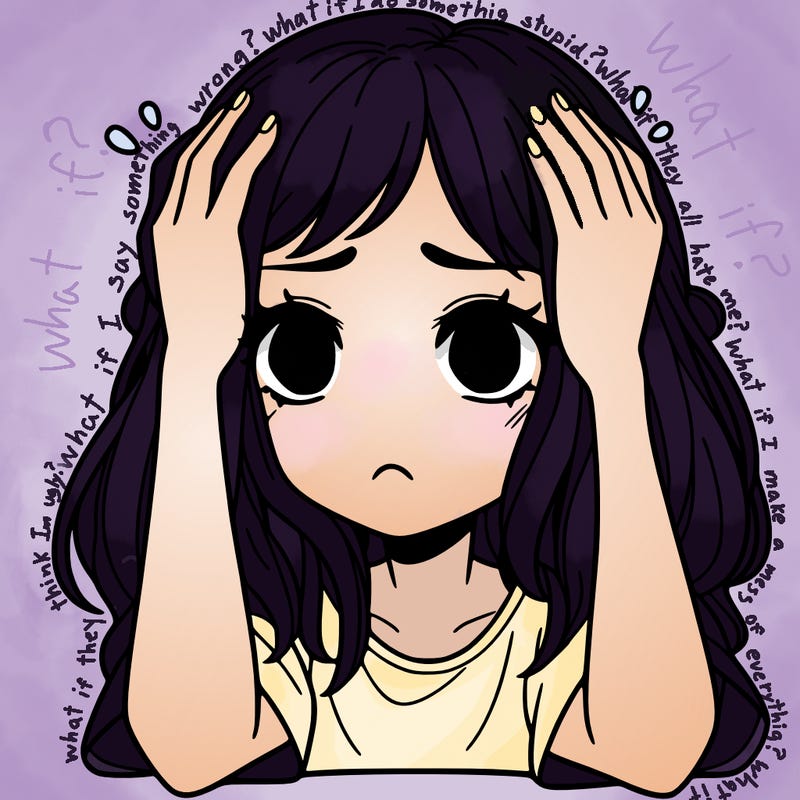 sad girl with her hands in her hair and on face
