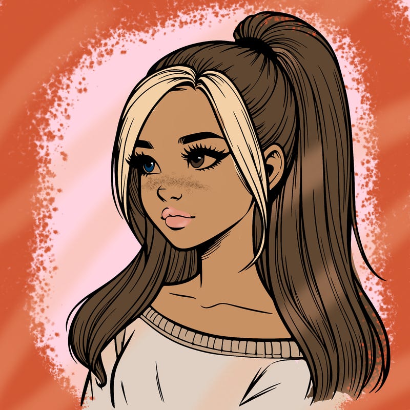 realistic girl with a high ponytail