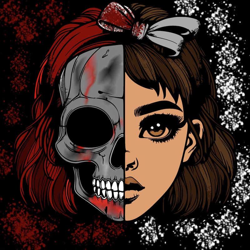 realistic girl with half skull mask