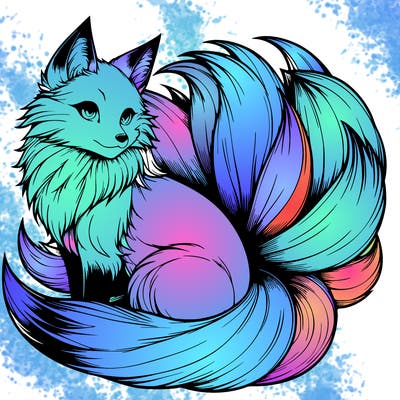 realistic detailed 9 tailed anime fox