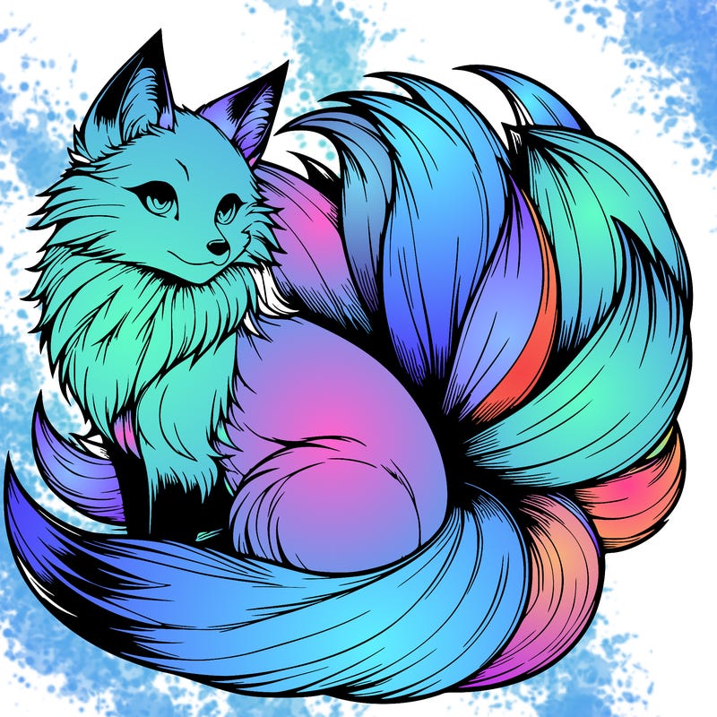 realistic detailed 9 tailed anime fox