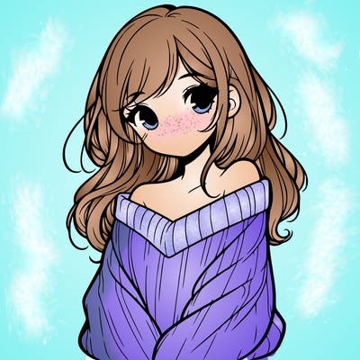 shy pretty girl wearing a sweater that is falling off one shoulder portrait