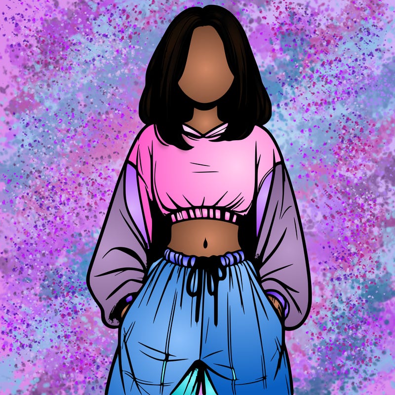 realistic girl faceless with baggy pants and a crop top