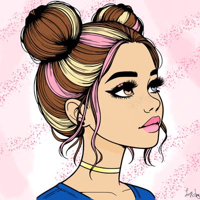 realistic girl with buns on the top of her head