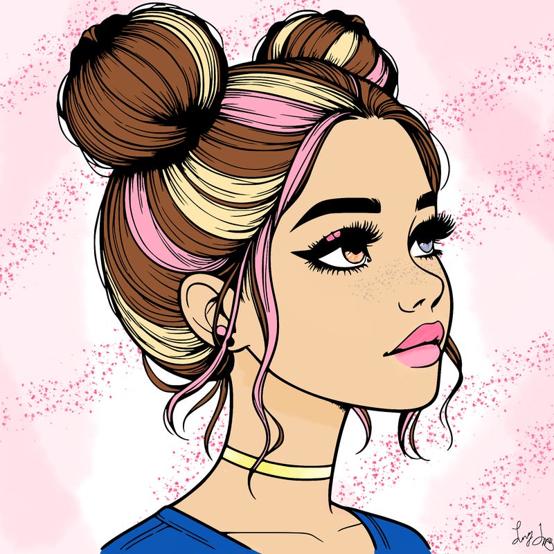 realistic girl with buns on the top of her head