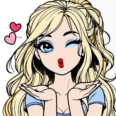 realistic girl winking and blowing a kiss while making heart hands