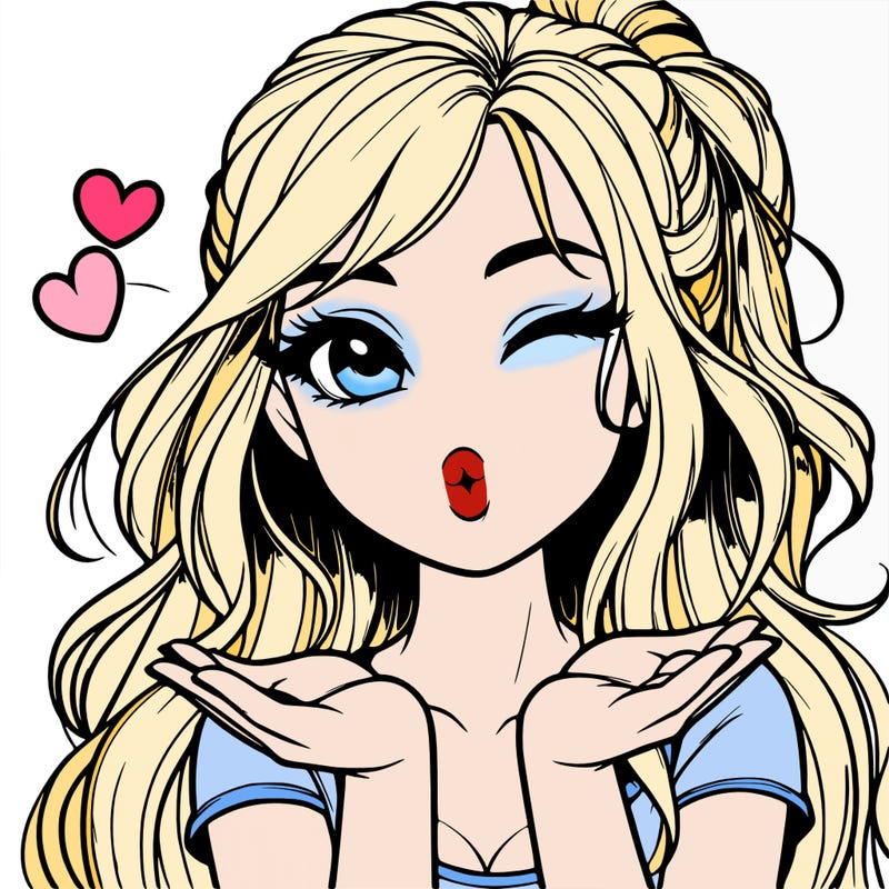 realistic girl winking and blowing a kiss while making heart hands