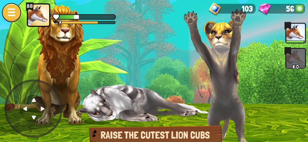 Animal Kingdoms: Wolf Sim MMO - Una familia de leones con un cachorro de pie en el juego Animal Kingdoms Wolf Sim MMO