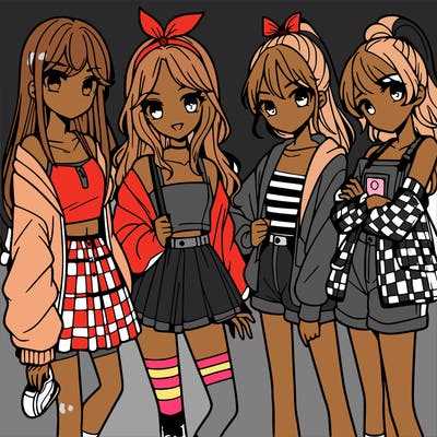 teen manga girls group of 4