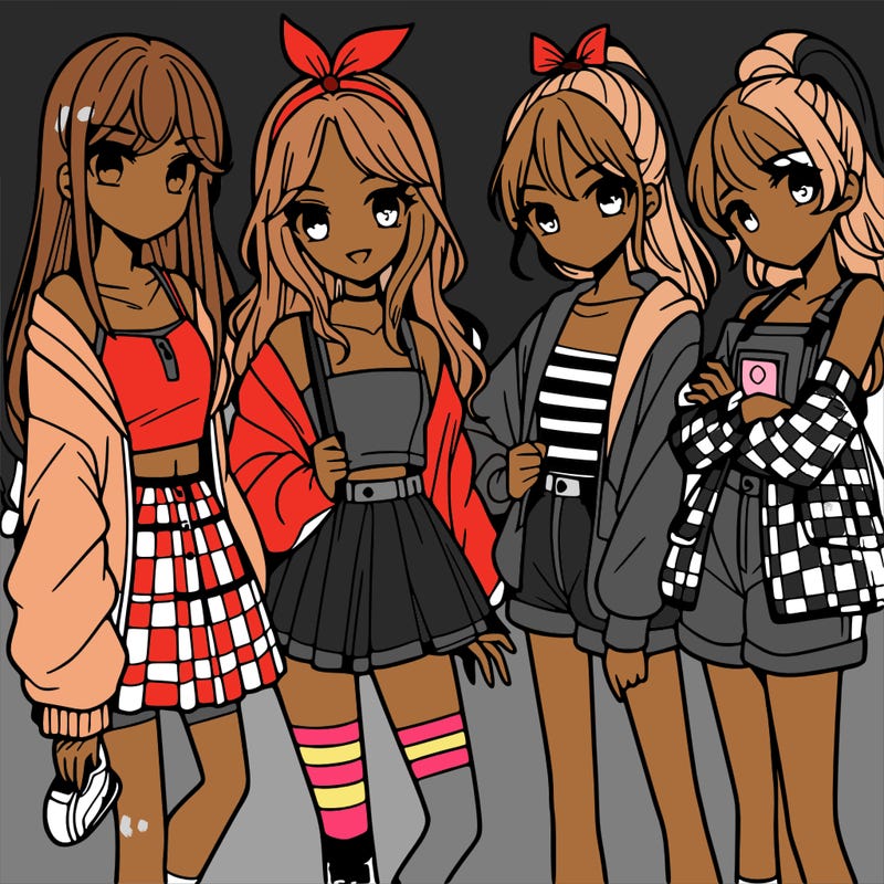 teen manga girls group of 4