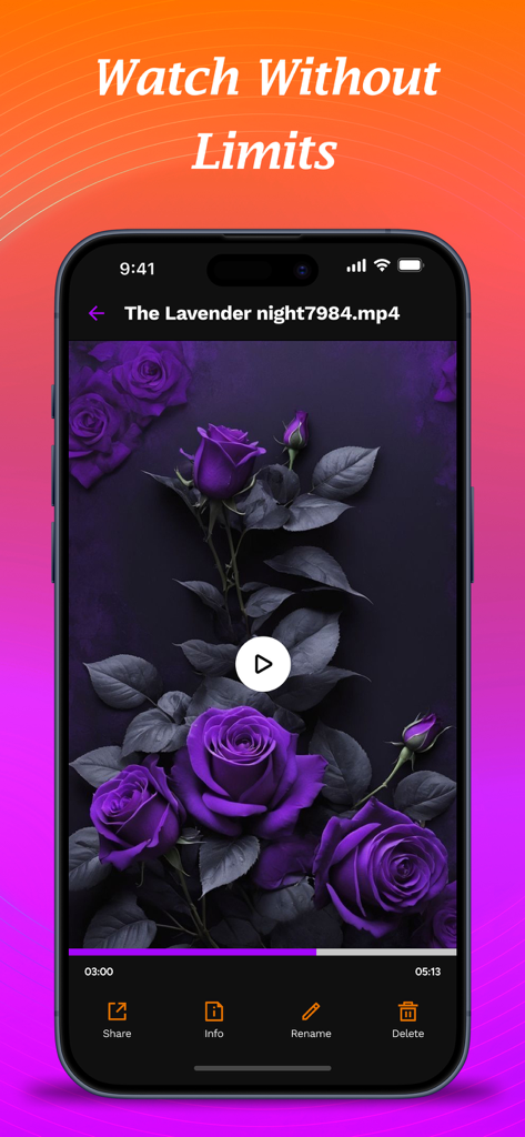 Y2mate Apps - Interfaccia del lettore video delle app Y2mate che visualizza una clip di rose viola con opzioni di riproduzione e modifica
