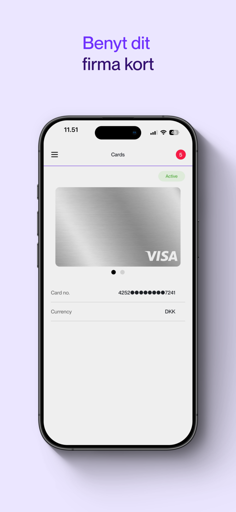 Interface of the Zenegy Expense app displaying a linked corporate Visa card for automated business expense tracking.