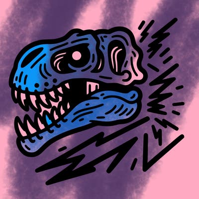 t rex skull with lightning