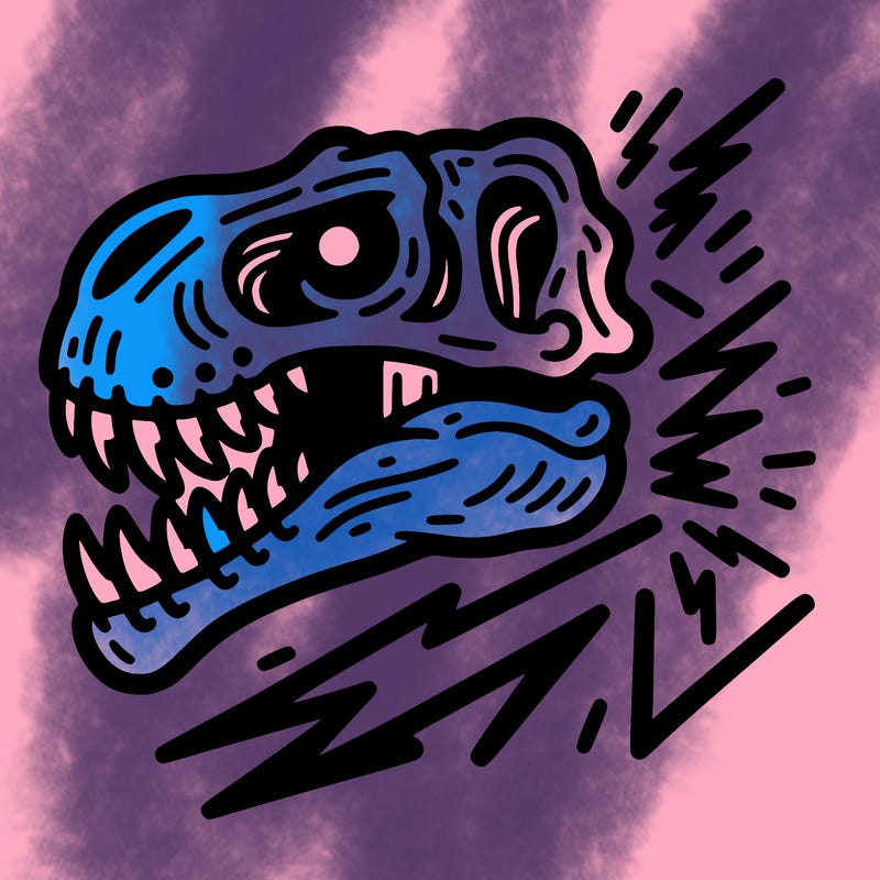 t rex skull with lightning