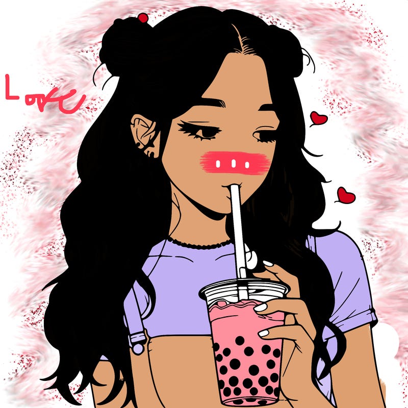 aesthetic realistic girl with boba