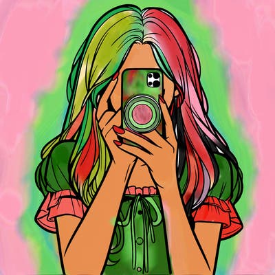 a realistic girl holding her phone taking pictures