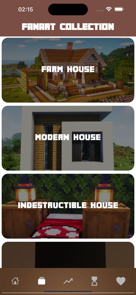 Modern Building : House Ideas - A menu of Minecraft house building categories including farm house and modern house