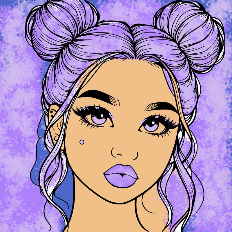 realistic girl with two buns on her hair and lips