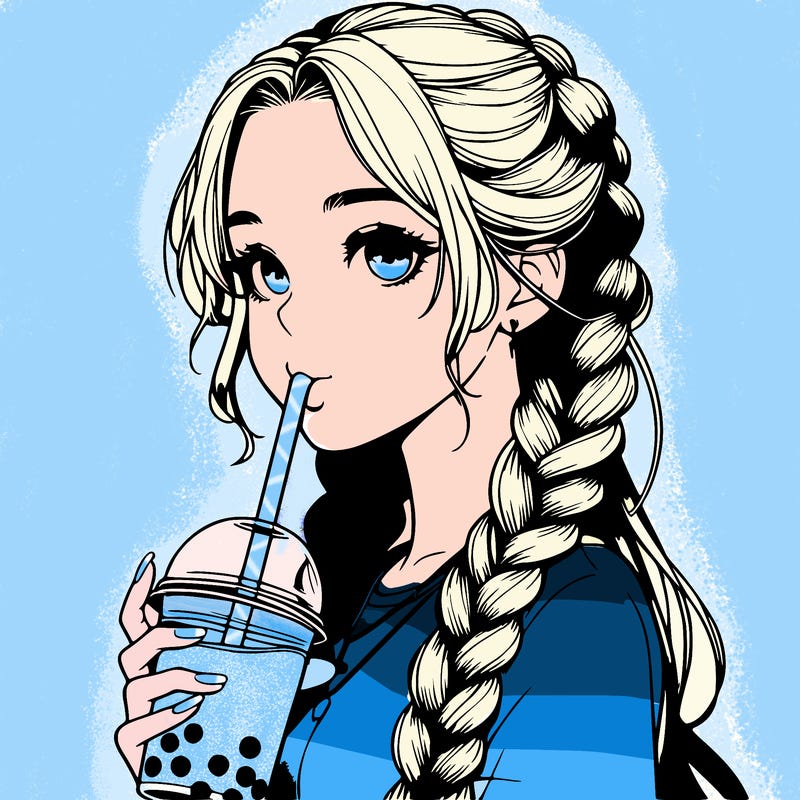 realistic girl with braided hair drinking boba