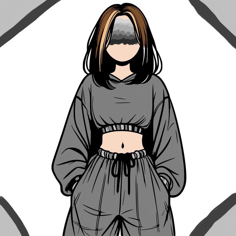 realistic girl faceless with baggy pants and a crop top