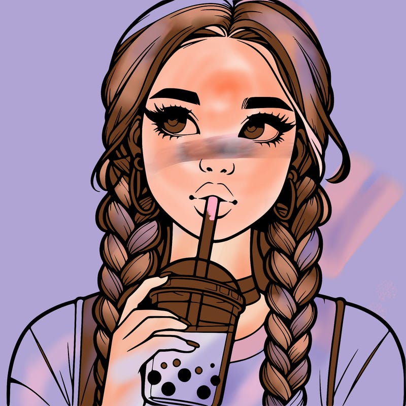 realistic girl with braided hair drinking boba