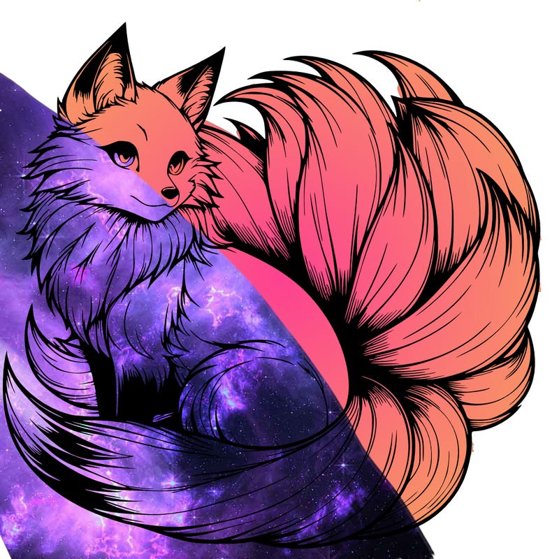 realistic detailed 9 tailed anime fox