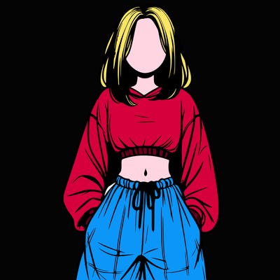 realistic girl faceless with baggy pants and a crop top