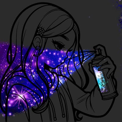 a realistic girl spray painting