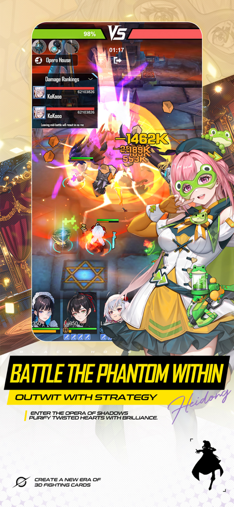 Mobile Goddess: Epic 3D Battle - Jugabilidad de combate 3D en tiempo real en Mobile Goddess con un personaje de anime y una interfaz de batalla estratégica.