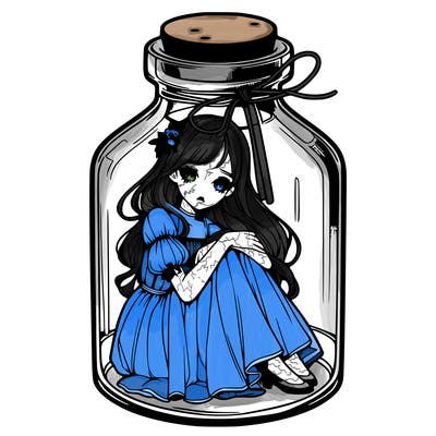 beautiful realistic girl trapped in bottle