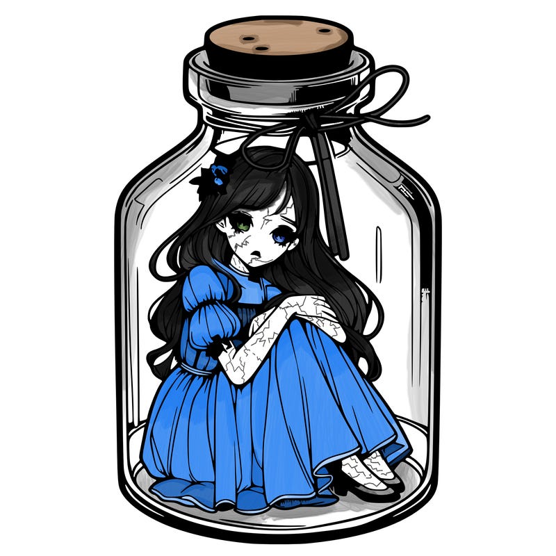 beautiful realistic girl trapped in bottle
