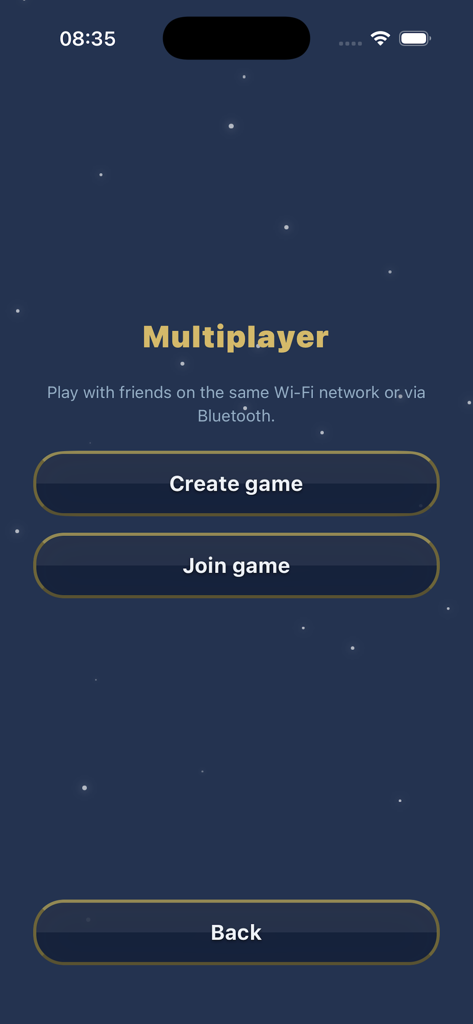 Amerikaner! - Multiplayer menu of the Amerikaner card game app with options to create or join a local game.