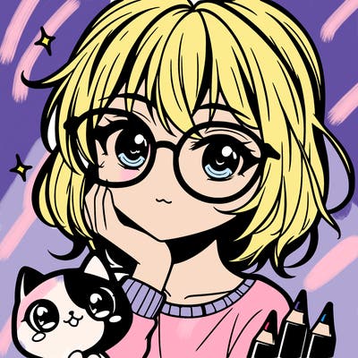 cute manga character with glasses