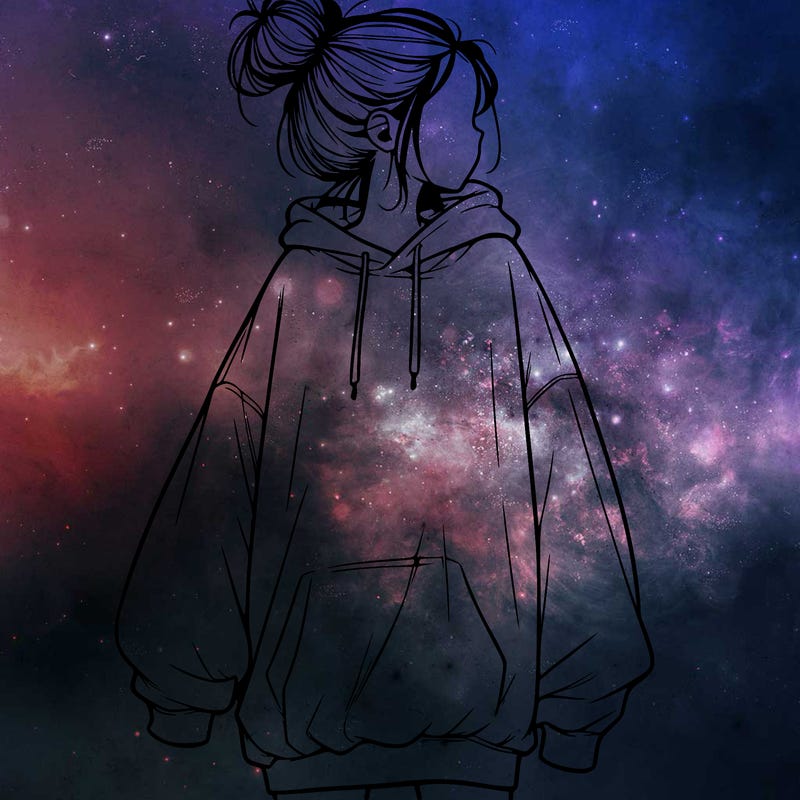 realistic girl with a oversized sweatshirt on and a bun