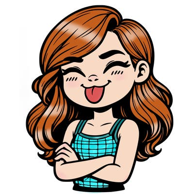 realistic girl crossing her arms and wearing a tank top with her tongue held out she has long hair