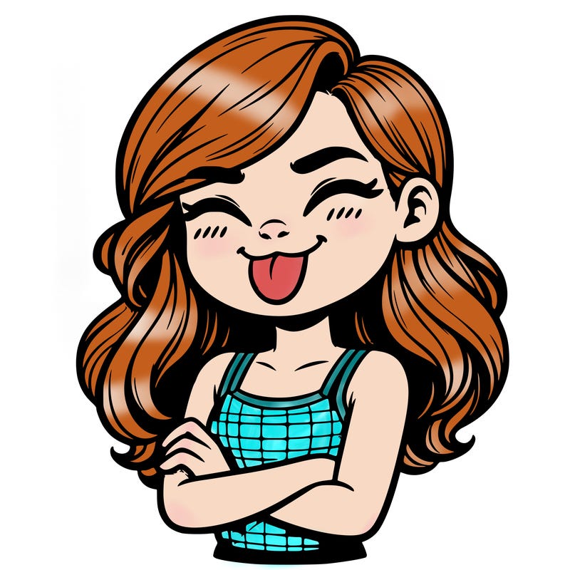 realistic girl crossing her arms and wearing a tank top with her tongue held out she has long hair