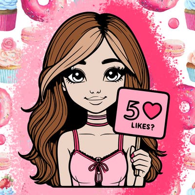 realistic girl holding a 50 likes sign