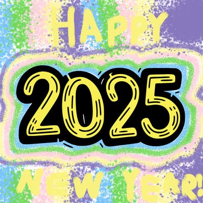 one line scrawled numbers sketch design “2025”