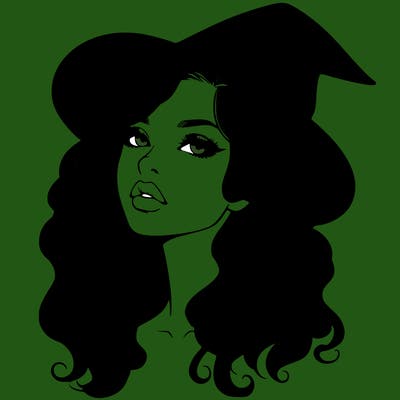 realistic witch girl with wavy hair and lips