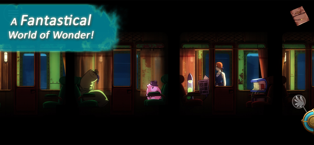 Forgotton Anne - Anne standing in a train carriage with several living everyday objects known as Forgotlings