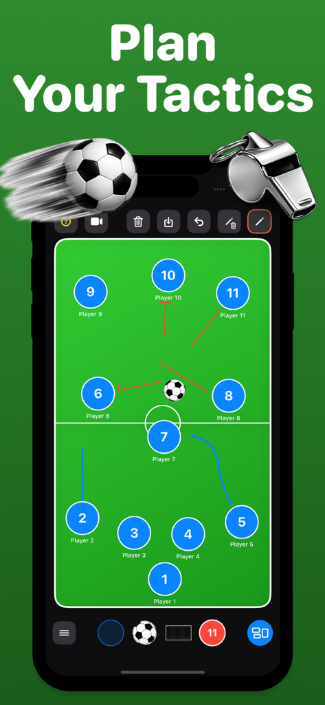 Soccer Coach Lineup : TacBoard - Tablero táctico de fútbol digital que muestra las posiciones de los jugadores y las líneas de movimiento táctico
