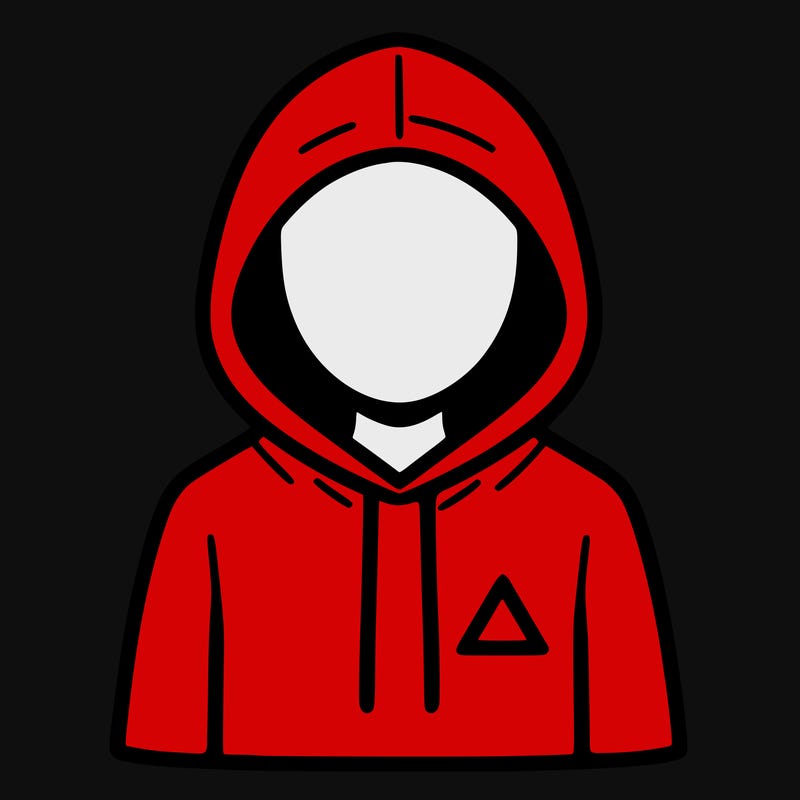 a person with non face waering a hoodie with a small triangle symbol