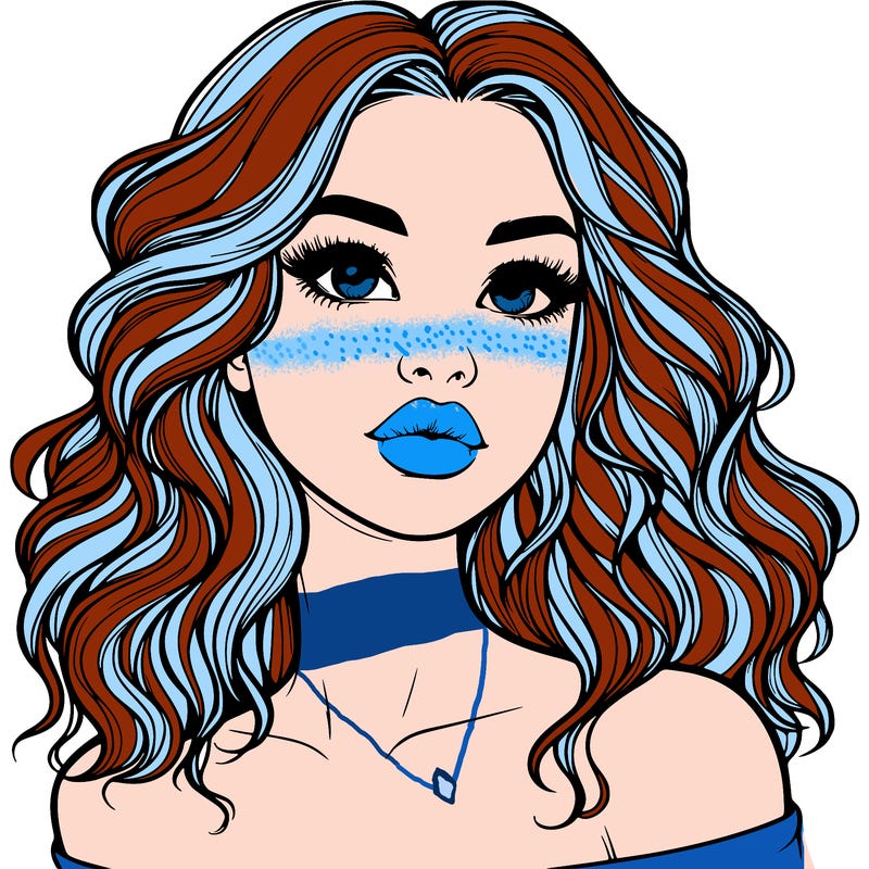 realistic girl with wavy hair and lips