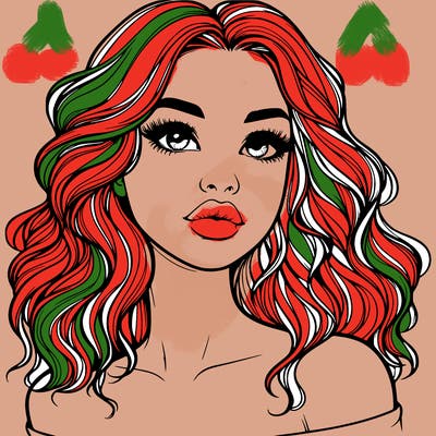 realistic girl with wavy hair and lips